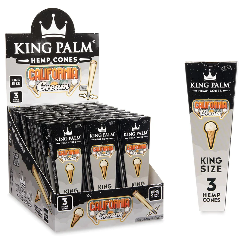 KING PALM: King Palm Hemp Cones 3pk Display, King Size, California Cream