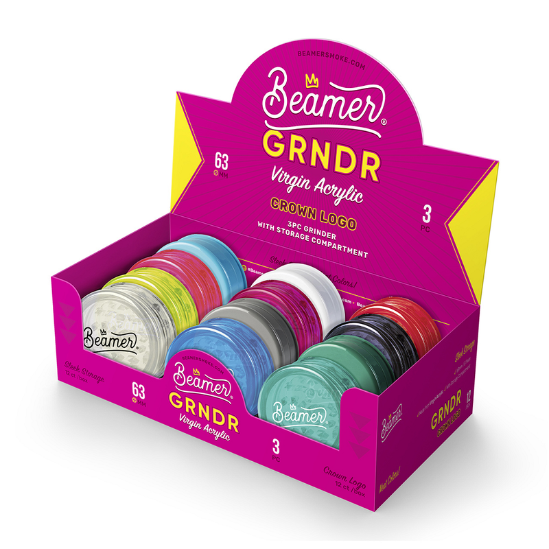 BEAMER : Beamer Acrylic Grinder Display, 63 mm x 52 mm, 3 parts, Crown Logo, Mixed Colours