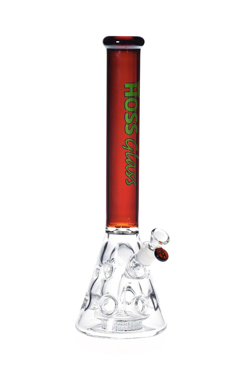 Hoss Glass Holey Beaker Bong with Colored Top and Clear Inner Section (18")