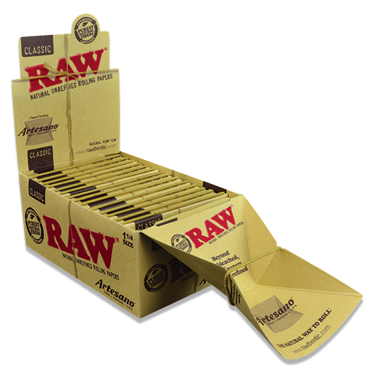 RAW: RAW Classic Natural Artesano Rolling Papers with Tips Display, 1 1/4