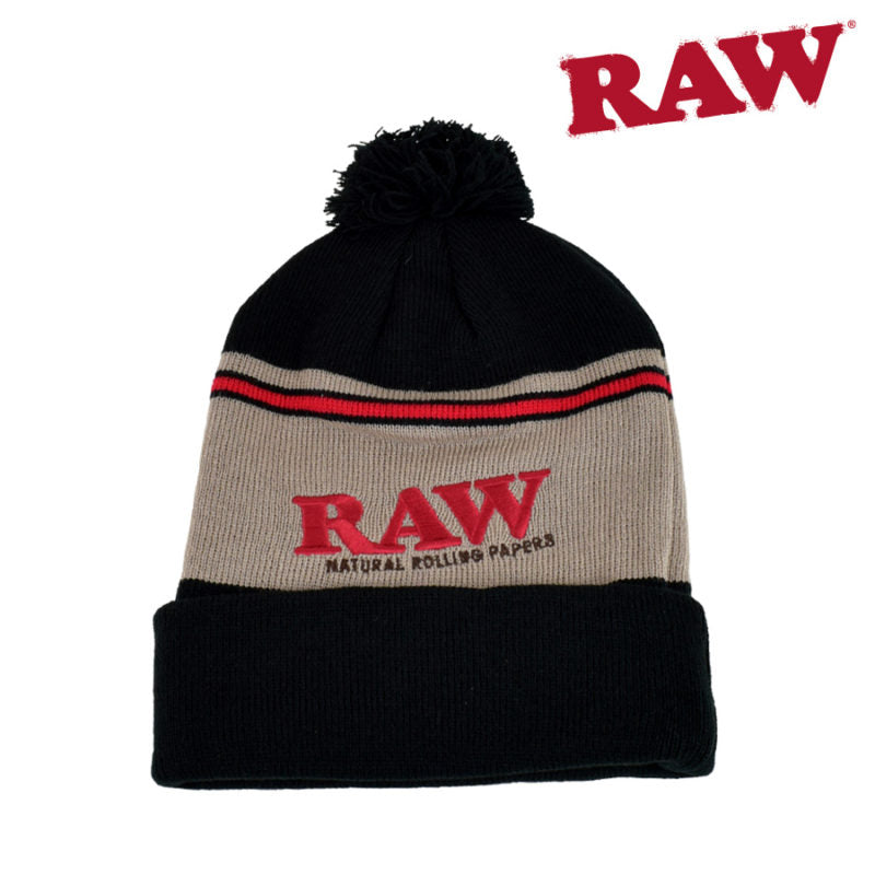 RAW: Raw Pompom Hat/Toque BLACK / BROWN